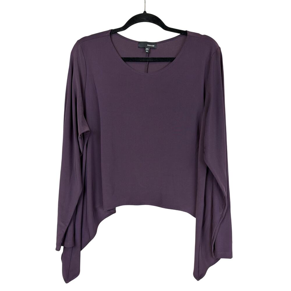 Sun Kim Comfy USA Purple Long Sleeve High Low Top Topper XL